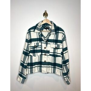 Love Tree Teal Plaid Cropped Shacket